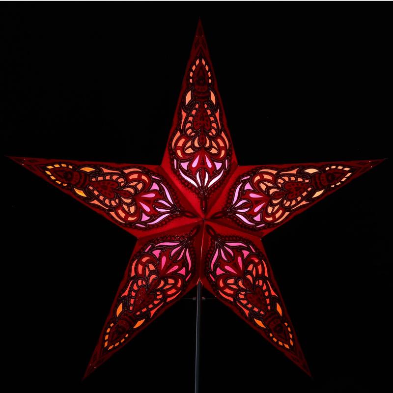 Sumita rot Glitter - Faltbarer Leuchtstern, Weihnachtsstern aus Papier mit 5 Zacken, 60 cm